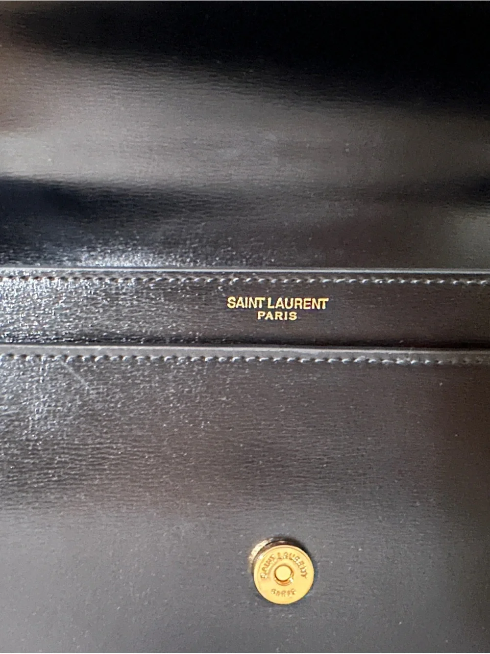 Saint Laurent Black Leather Fold-Over Clutch with Gold Stamp - Picture 3 of 4
